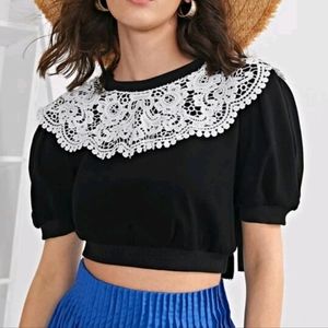 New black and white lace detail crop top
